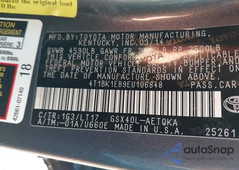 2014 Toyota Avalon Xle Touring from USA, damaged, VIN 4T1BK1EB9EU106848